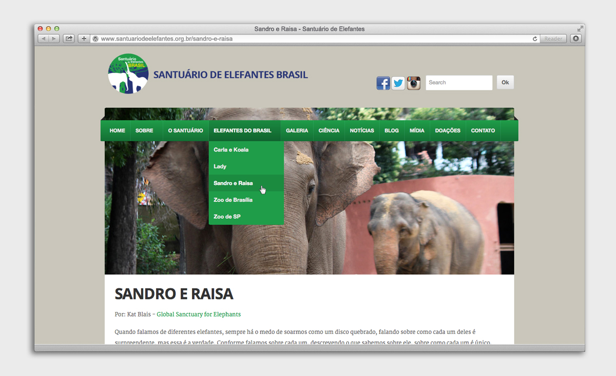 página interna - Santuário de Elefantes