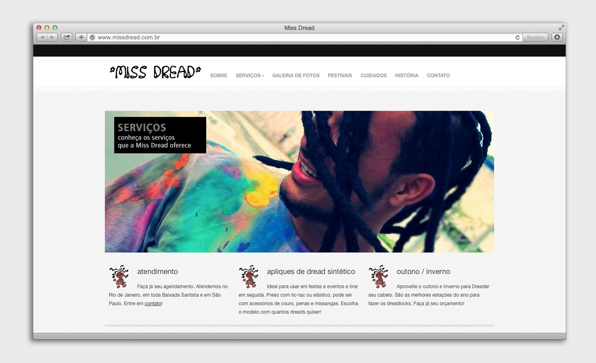 página inicial - site Miss Dread