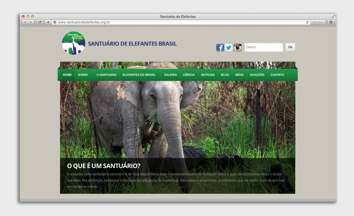 página inicial - Site Santuário de Elefantes